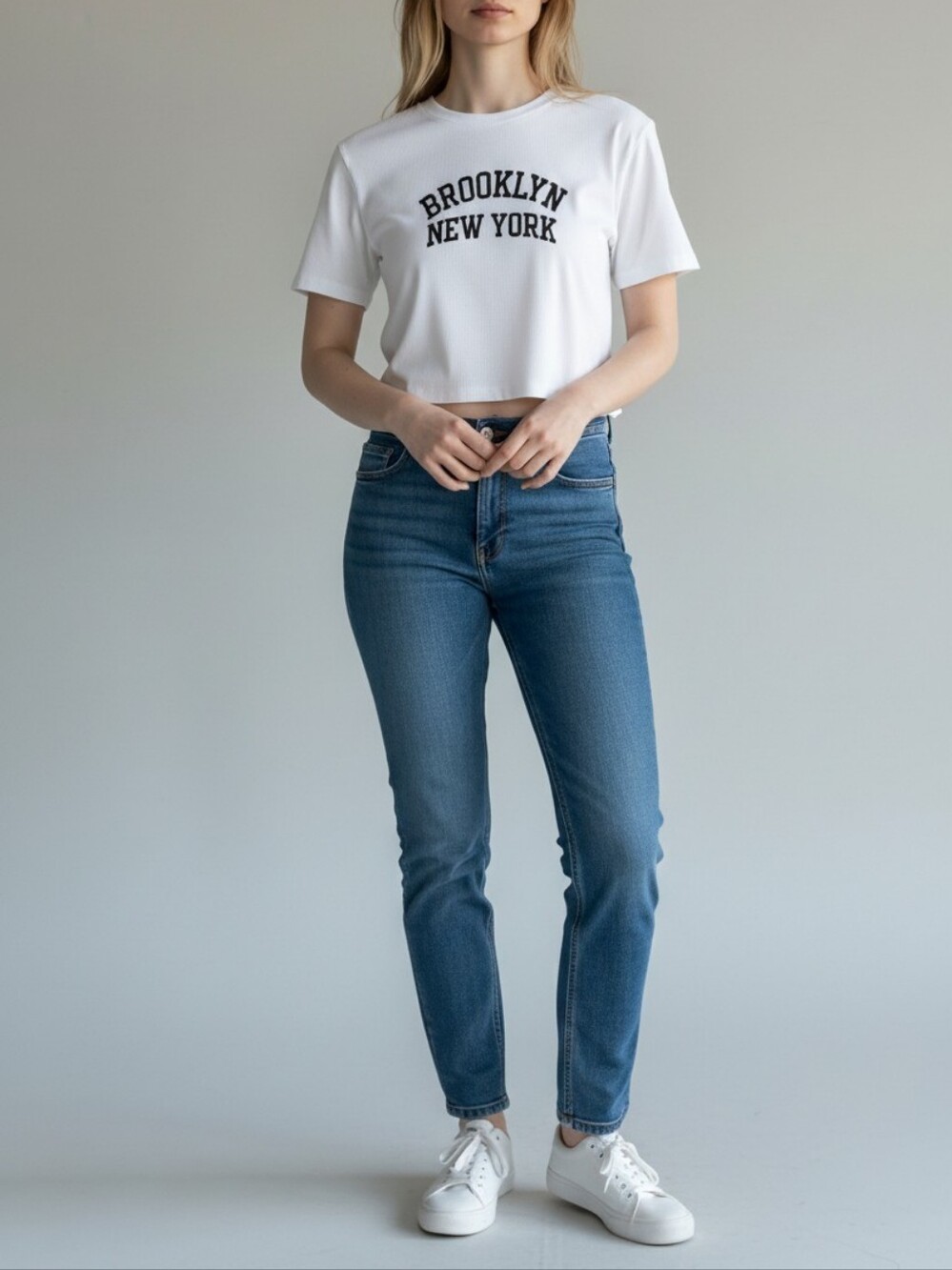 NWT Orange Kiss Brooklyn New York Ribned Cropped Tee Womens L White Casual